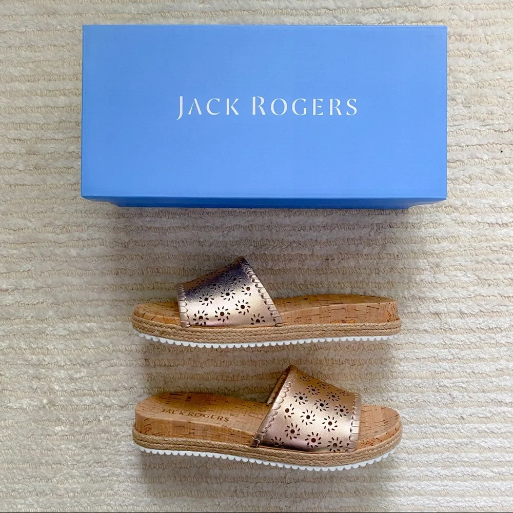 NWT Jack Rogers rose gold cork slides